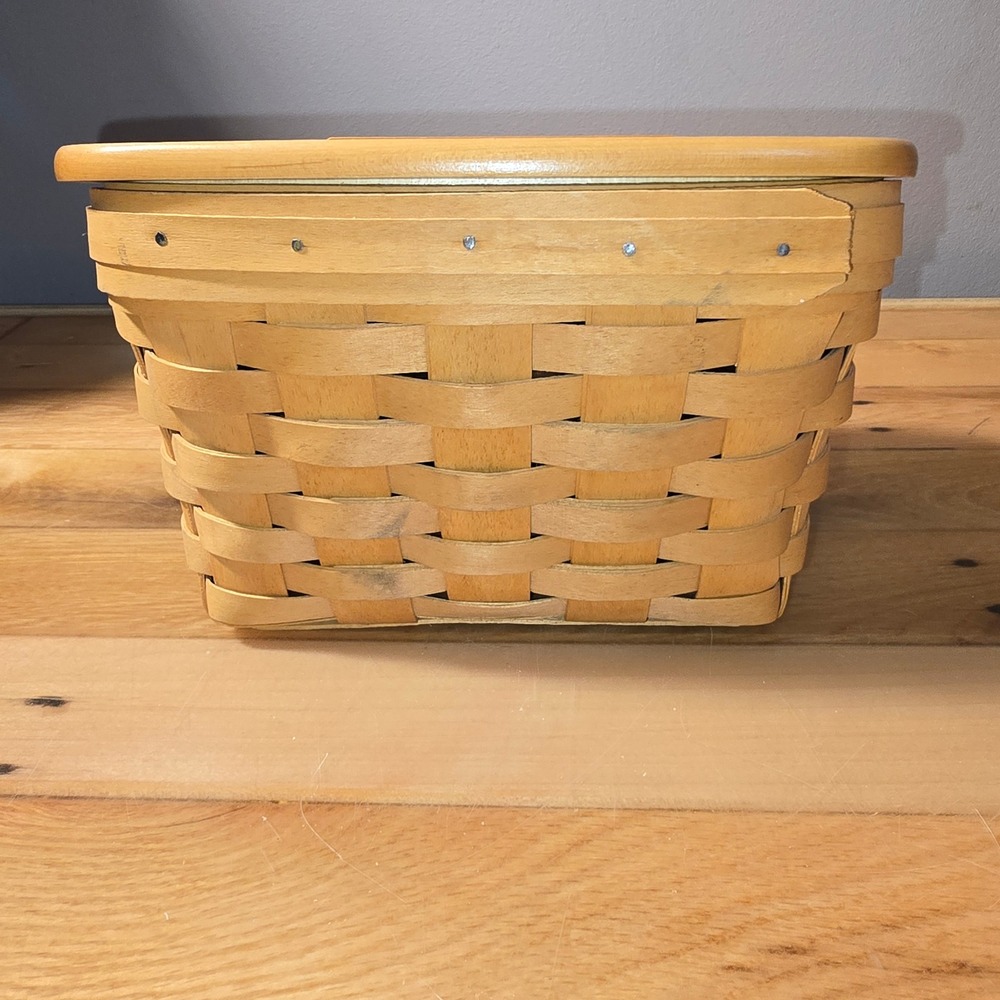 Longaberger Handwoven Wood Basket Recipe Holder Lid and Liner 2001 Dresden Ohio - Picture 4 of 12